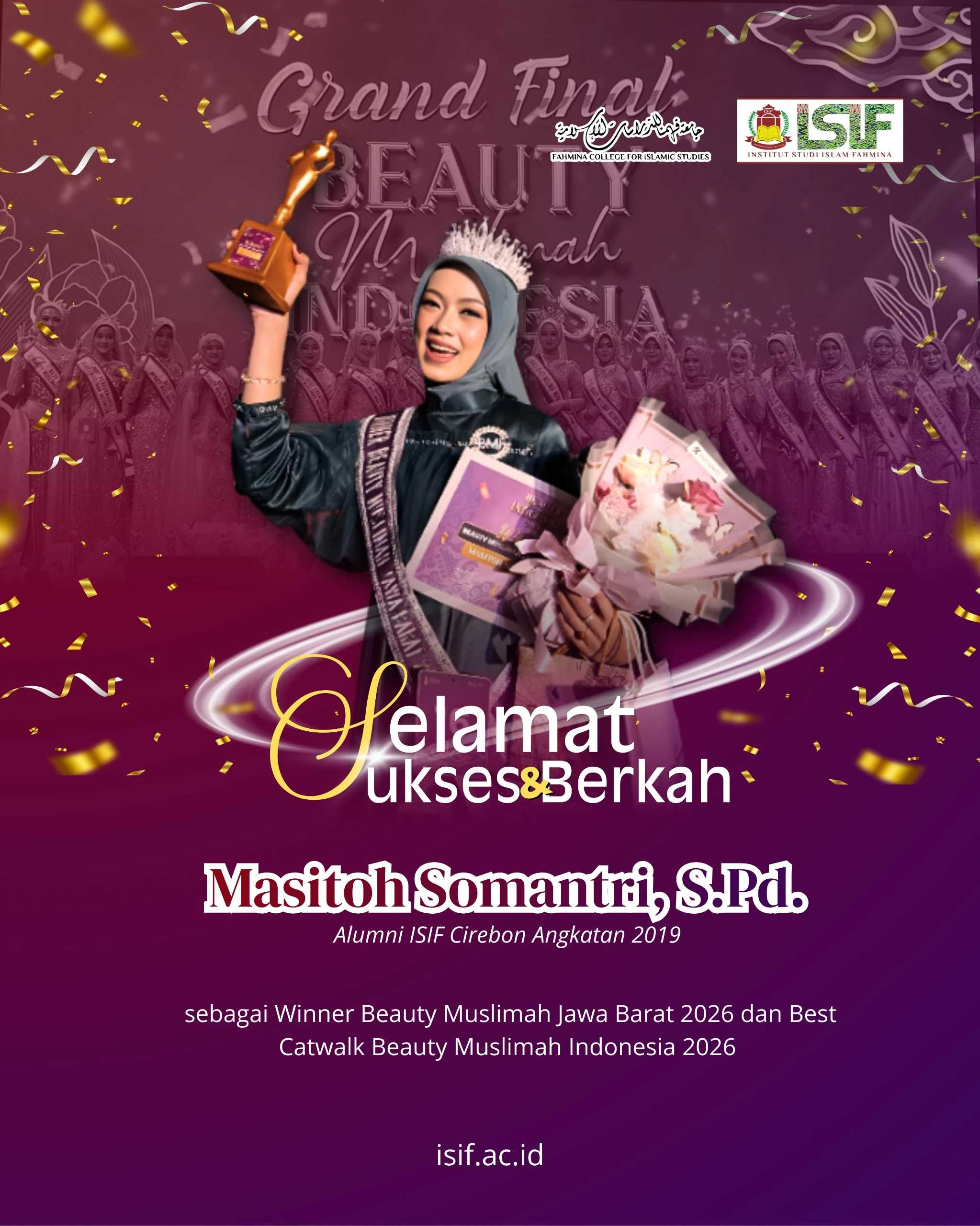 Alumni ISIF Cirebon Raih Gelar Winner Beauty Muslimah Jawa Barat 2026 dan Best Catwalk Nasional